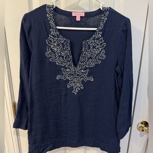 Lilly Pulitzer Navy Tunic with White Embroidery